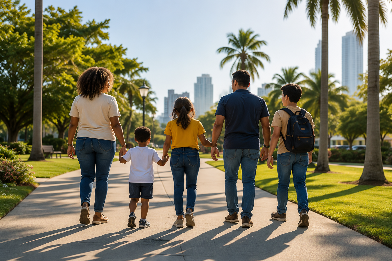 Families walking together in a South Florida community