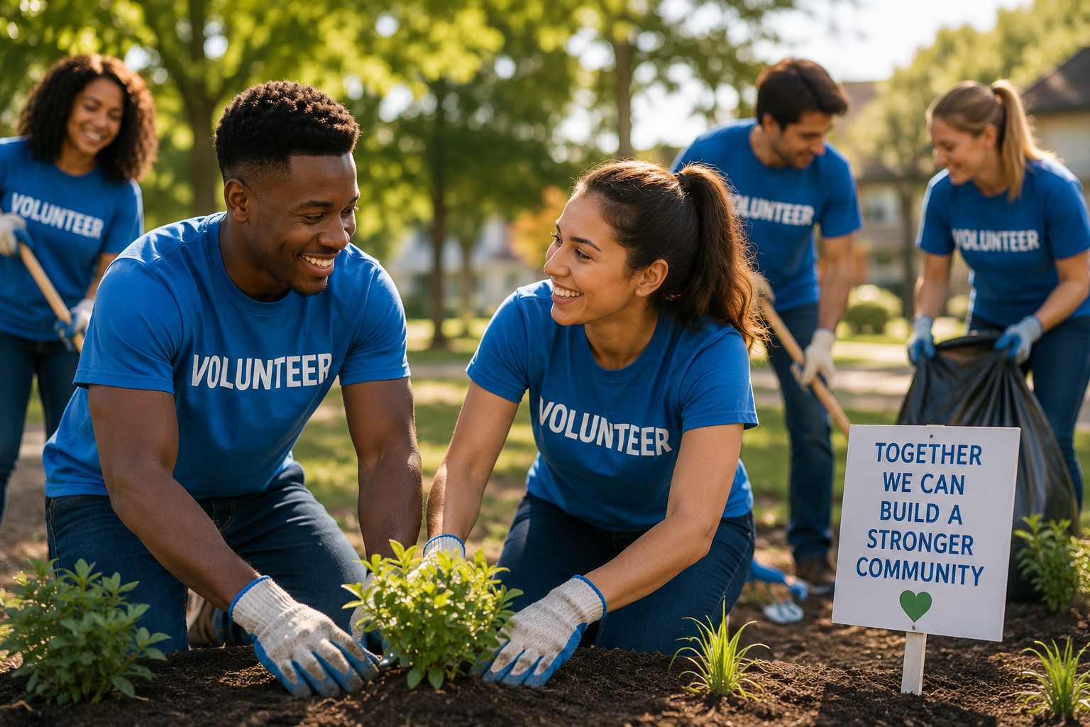 Volunteers serving together